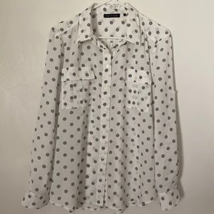 White blouse with gray polka dots size L